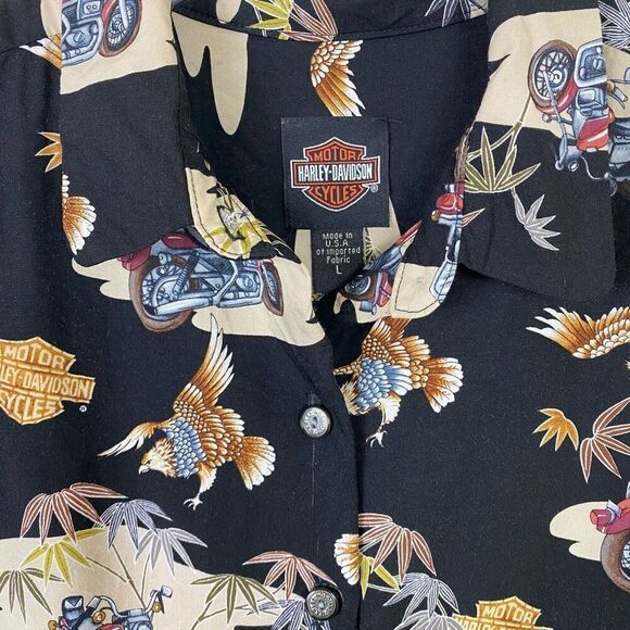 Harley Davidson Motorcycles Biker Black Graphic Button Up Sleeveless Shirt Sz L - Picture 3 of 7
